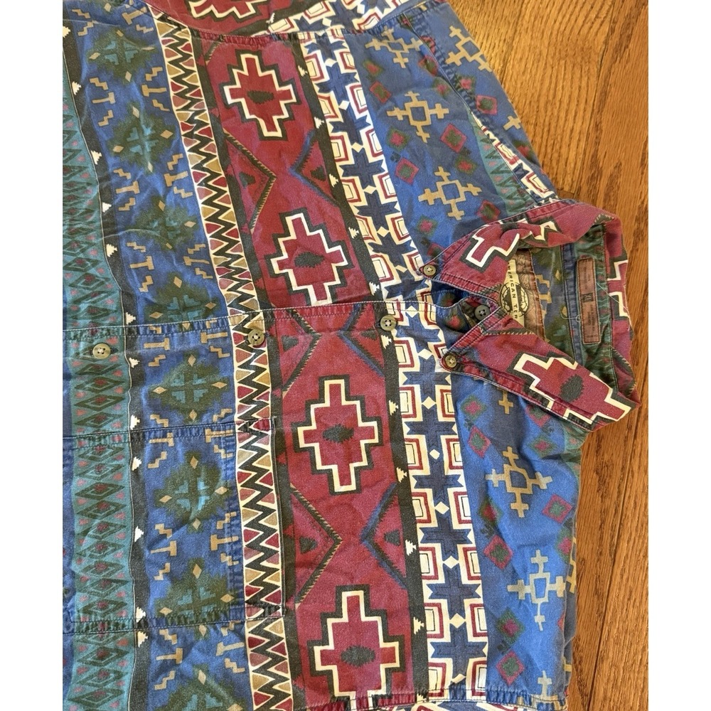 Vtg Aztec AOP Mens American Terrain Multi Colored Button Shirt Robert Peritz XL